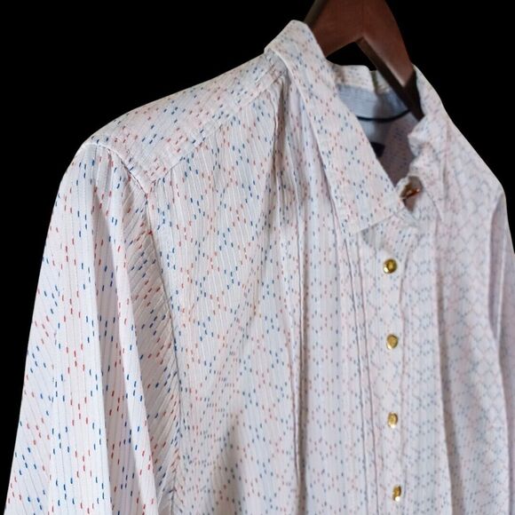 Tommy Hilfiger Pintuck 1/4 Button Roll Tab White Red Blue Tunic Top Size XL EUC - Picture 4 of 10